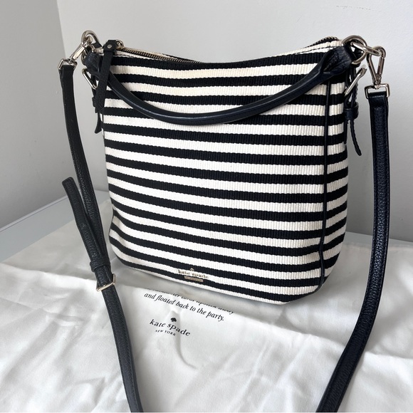 kate spade Handbags - Kate Spade Black White Striped Crossbody Bag Canvas Leather Trim Convertible